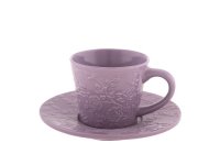 Šálek +podšálek 200ml fialový relief